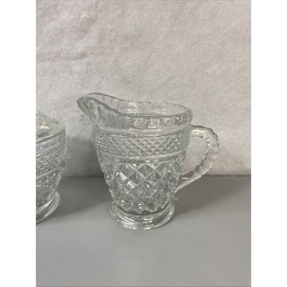 Vintage Anchor Hocking Wexford Footed Creamer And Sugar Bowl with Lid‎ - Picture 8 of 11